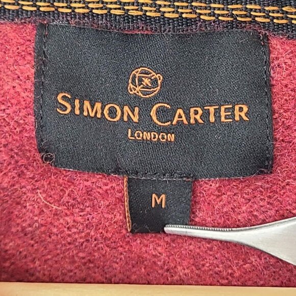 Simon Carter Men's Sweater Red Medium Wool Nylon Cable Knit London - Picture 4 of 10